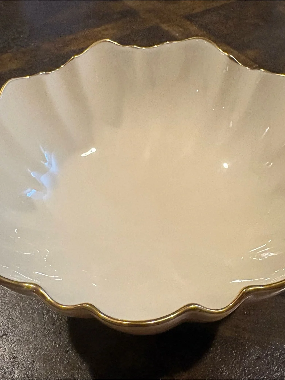 Vintage Lenox Ivory Bone China Scalloped Fluted Small Bowl 24k Gold Trim